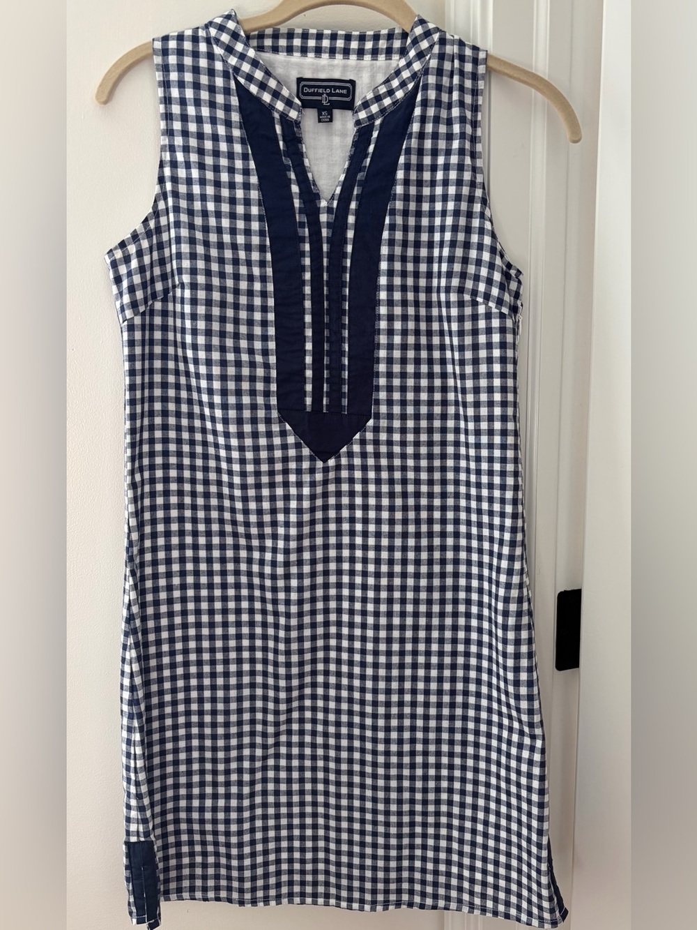 Duffield Lane Navy and White Gingham Sleeveless Shift Dress